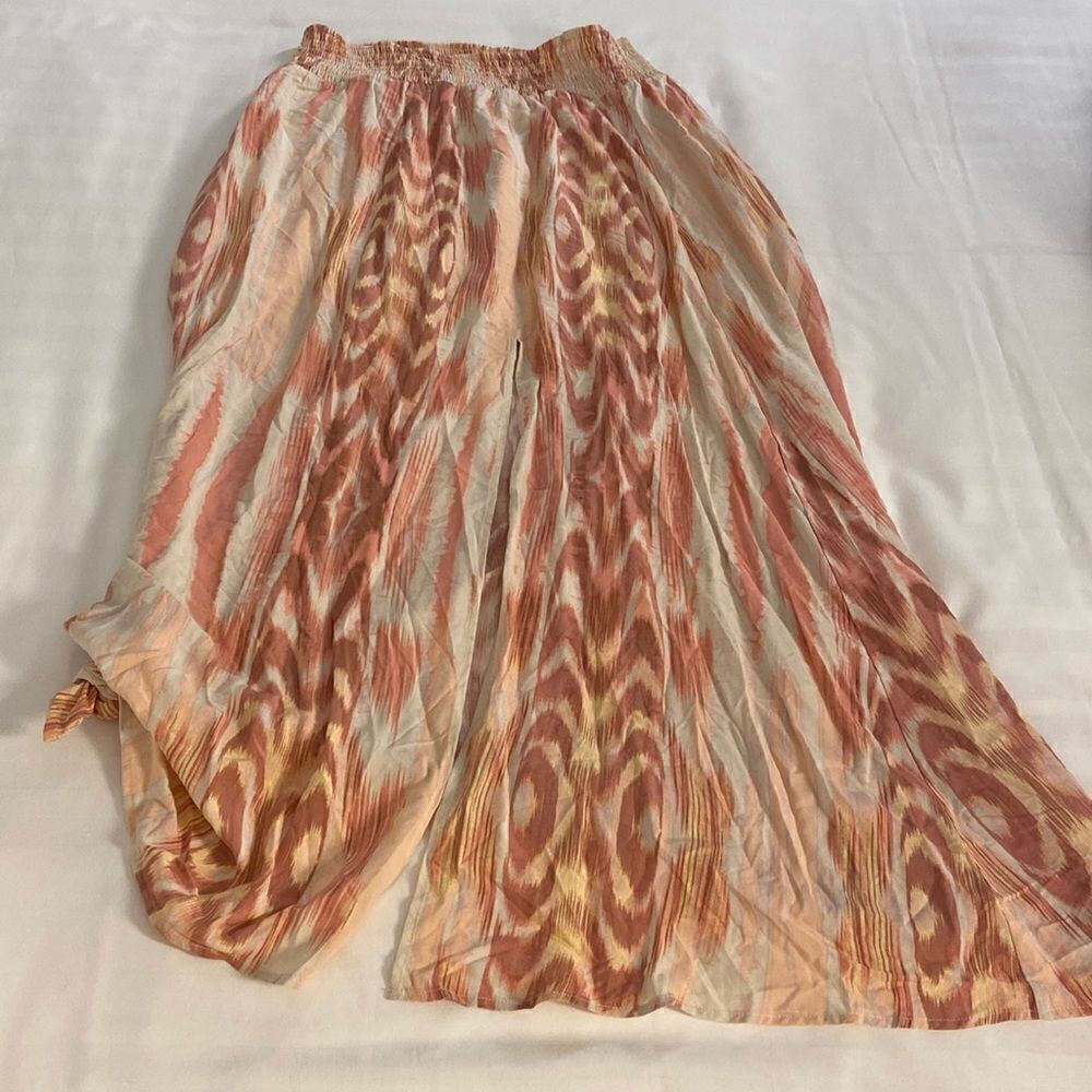 NWT Womens Size Large Peyton Jensen Cali Maxi Skirt in Coral Ikat Print